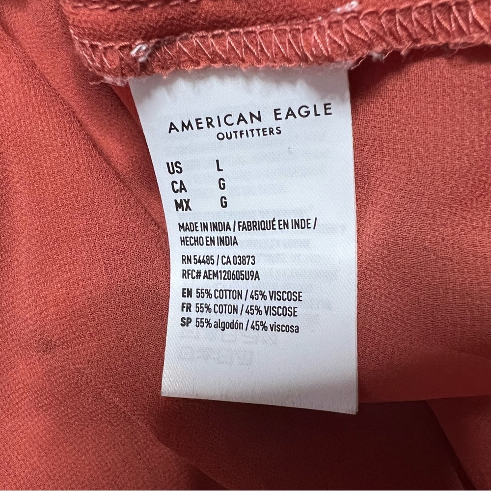 American Eagle AE Puff Sleeve Babydoll Mini Dress Large Women’s Burnt Orange - Picture 5 of 6